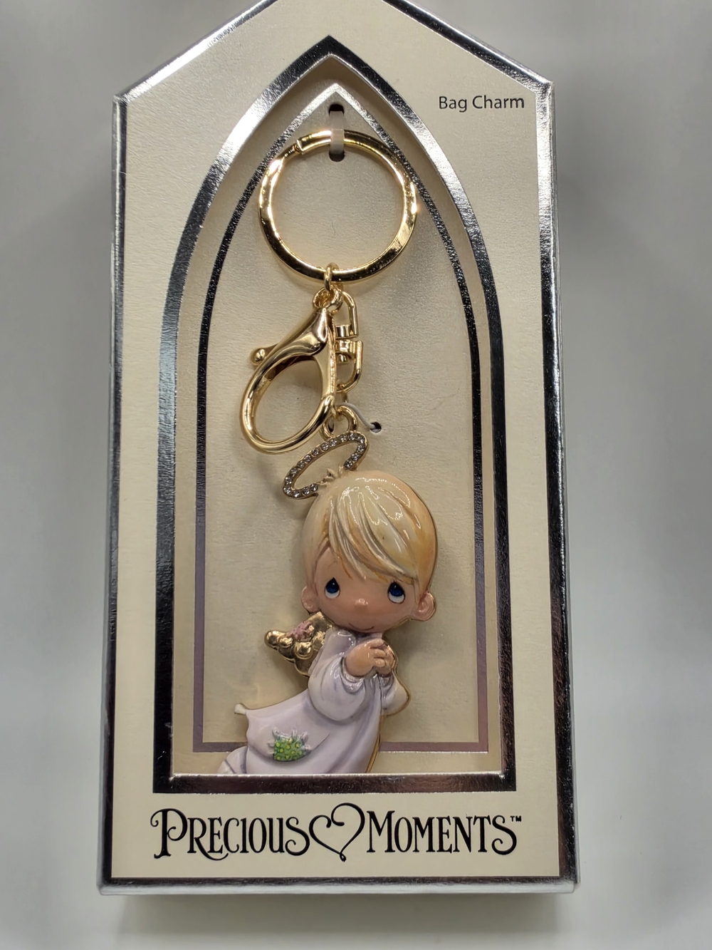New Rare Precious Moments Cream and Gold Angel Keyring Bag Charm